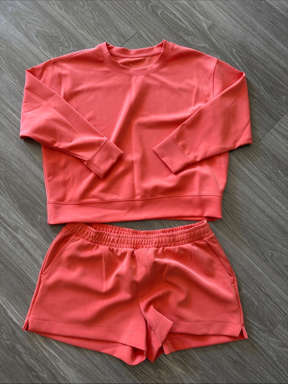 Coral Pink Cozy Sweatshirt & Shorts Set